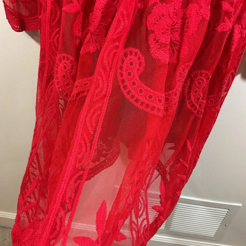 Altar'd State Red Floral Lace Embroidered Mesh Mini Dress M Coquette Whimsigoth